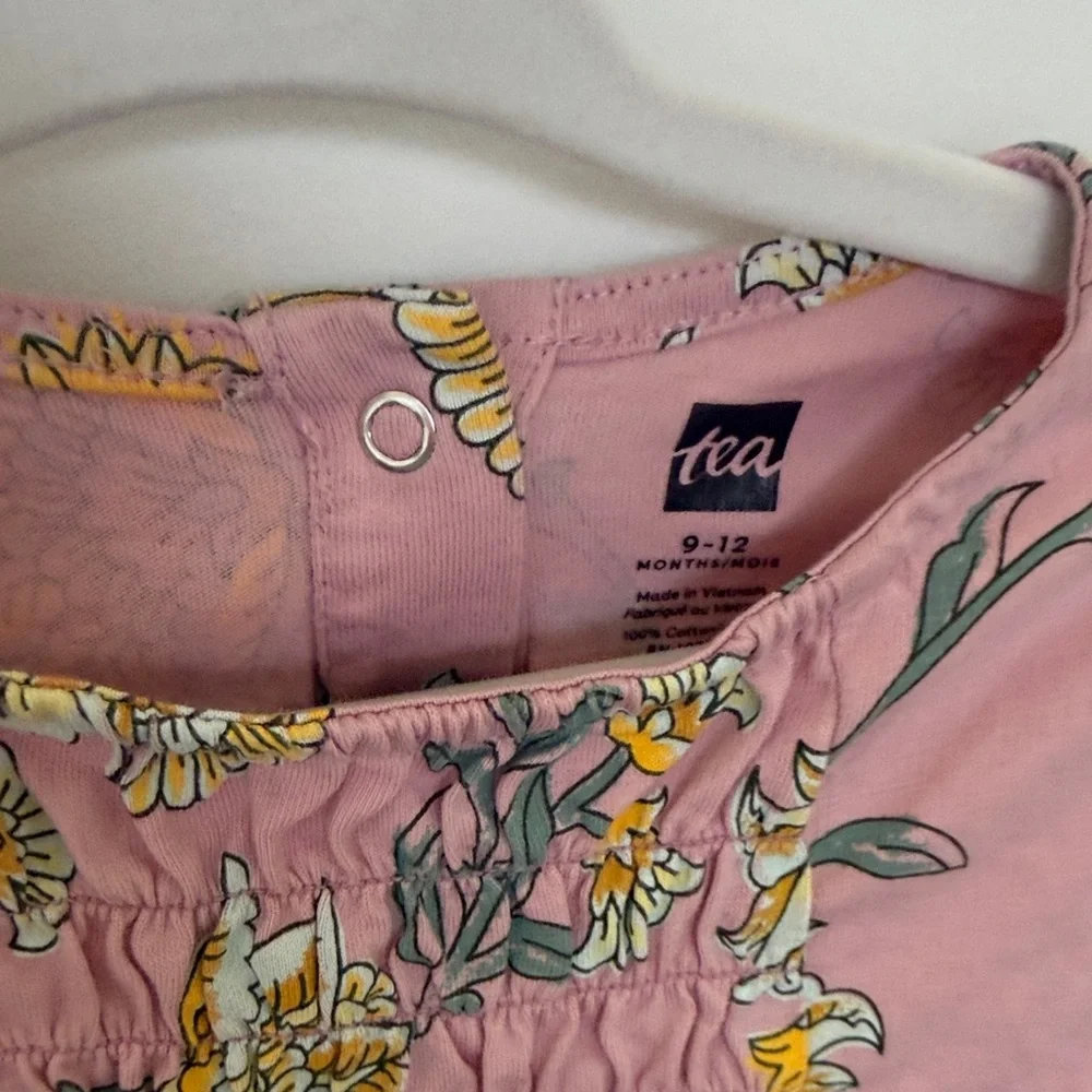 Tea Collection Pink Floral Footless Romper One Piece 9–12M